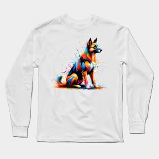 Vibrant Splash Art of Portuguese Podengo Sitting Long Sleeve T-Shirt